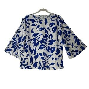 Calligraphie Top Linen Blend Women's  XL 3/4 Sleeve Floral Resort Beach